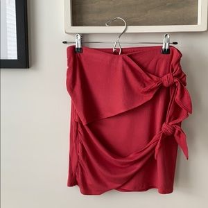 Red Ribbed Cotton Mini Skirt